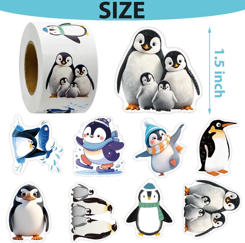 PIBIMoicy 500Pcs Cute Penguin Paper Stickers,Christmas Xmas Winter Wonderland Holiday Birthday Baby Shower Party Favors Supplies Decorations Penguin Sticker Labels - Image 2